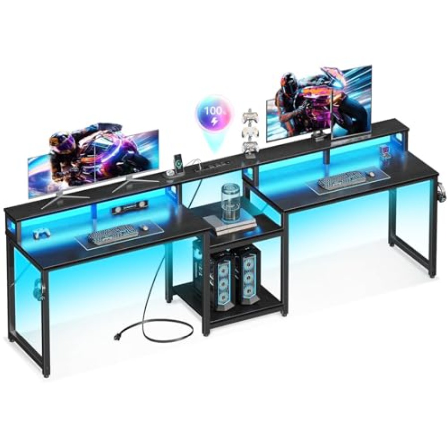 Desk Setup L Shaped - Meja gaming untuk 2 orang, panjang