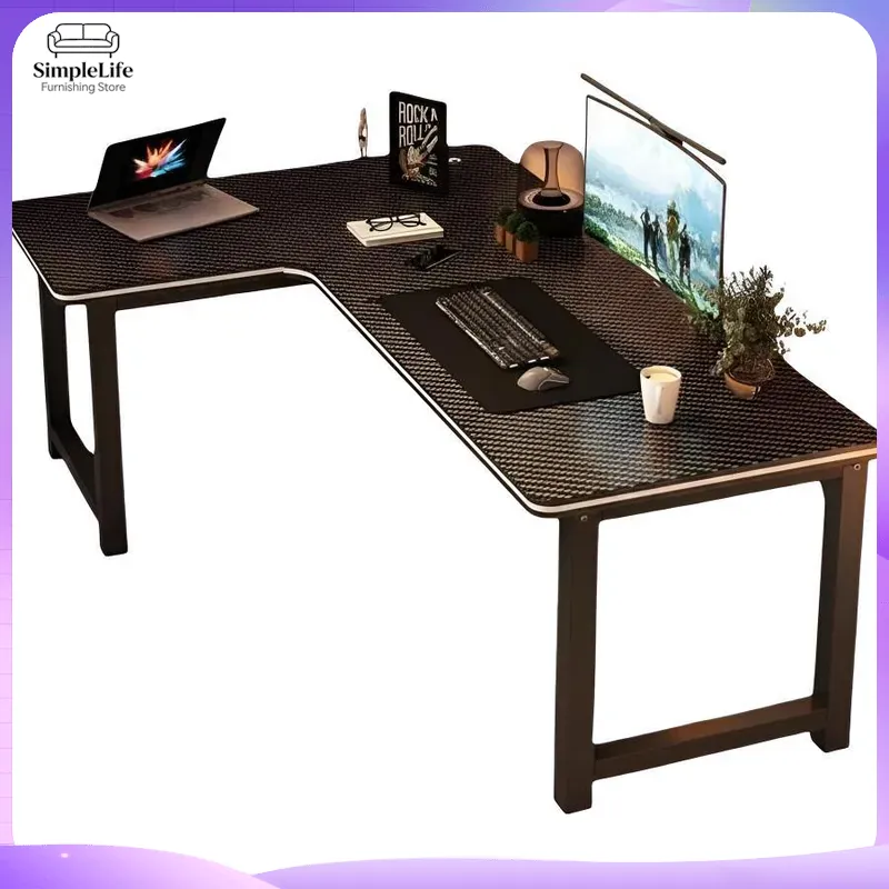 Meja Gaming Sudut dengan Rak P - Desk Setup L Shaped ulasan dan harga